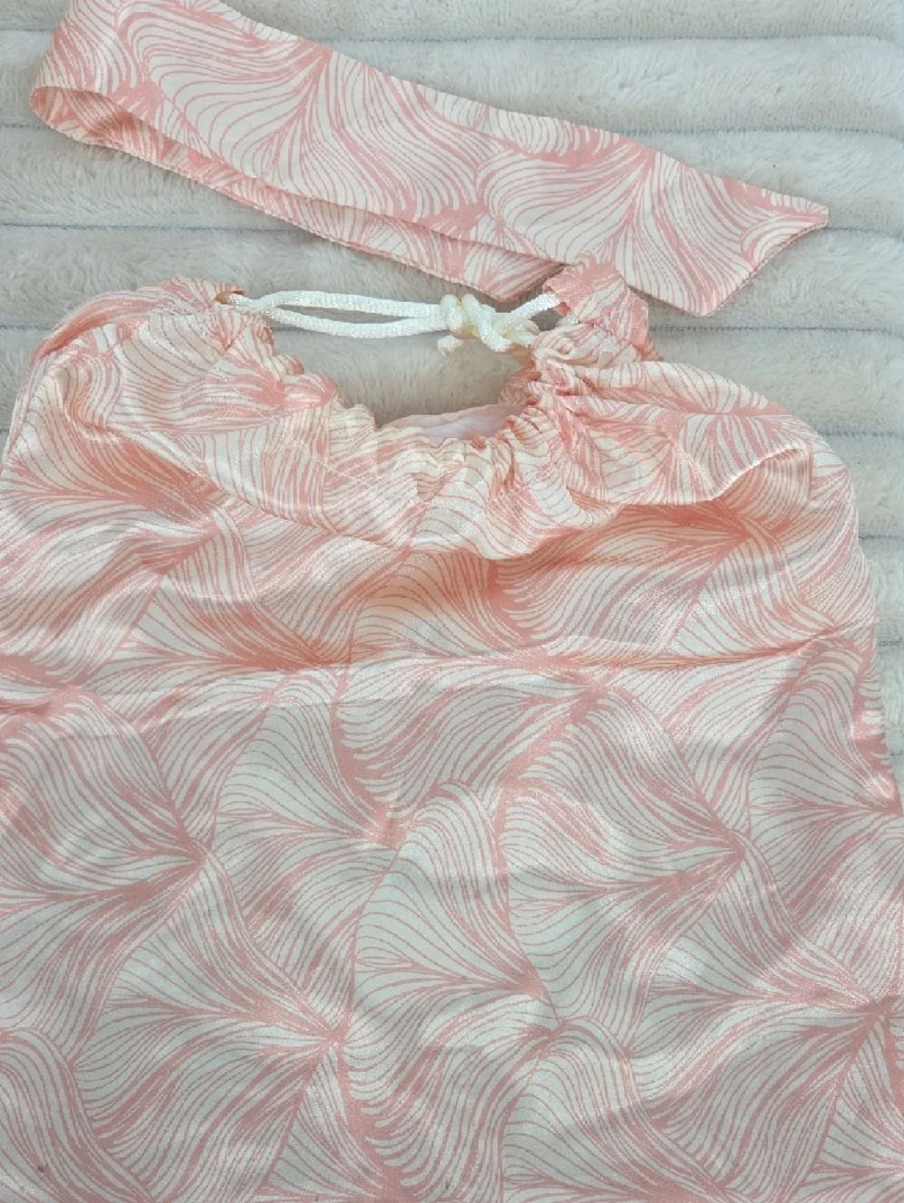 Peach Wave Print Drawstring Bag with Self Care Items